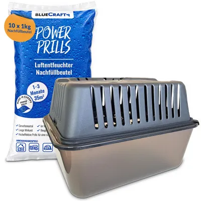 Produktbild von 10x 1kg Luftentfeuchter Granulat Nachfüllpack im Vliesbeutel + Raumentfeuchter Box MEGA ohne Strom