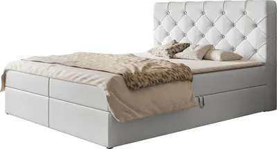 Produktbild von Boxspringbett BOSTON mit 2 Bettkästen, Polsterbett Maße: 140x200, Farbe: Weiß, Kunstleder, Doppelbett mit Bonell-Matratze