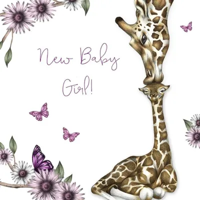 Image de Carte Swarovski fait main naissance fille girafe