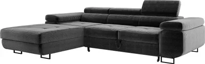 Obrázek produktu pro Obývací část s funkcí lůžka, rohová pohovka Cord ADRIANO 202x277 cm, rohová pohovka s nastavitelnými opěrkami hlavy, čalouněný roh, pohovka L - levá šedá PS60