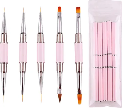 Produktbild von Nailart-Pinsel-Set, 5-teilig, Nailart-Design-Pinsel mit Stiftkappe, Ombre-Pinsel für Nägel, Gel-Nagel-Liner-Pinsel