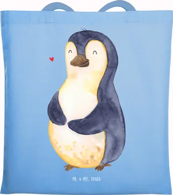 Produktbild von Mr. & Mrs. Panda Tote Bag Pinguin Diät - Sky Blue - Geschenk, Jutebeutel, Tasche, Abnehmen, Selbstliebe, Laptoptasche, Tragetasche, Gewicht, Shopping