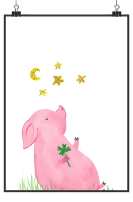 Produktbild von Mr. & Mrs. Panda Bild Schwein Glück Motiv DIN A4 - Weiß - Geschenk, Glücksbringer, Lustige Sprüche, drucke, Sterne, Träume, Wanddekoration, wanddeko, Ziele, Motivation