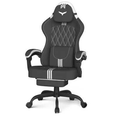 Produktbild von Verdego Gaming Stuhl, Ergonomischer Gaming Sessel, Leinenstoff, Bürostuhl Schreibtischstuhl, Chefsessel, Racing Stuhl Computerstuhl, Schwarz-Weiß