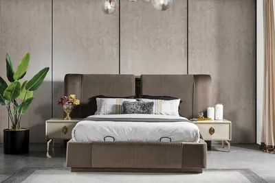 Produktbild von Braunes Schlafzimmer Set Designer Doppelbett 2x Nachttische Luxus Möbel