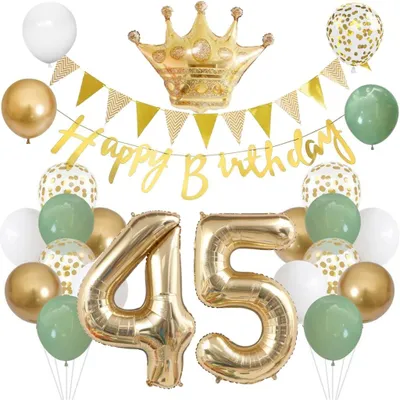 Productafbeelding van Foliënballon set, cijfer 45 - Decoratie voor verjaardagsfeestjes - Goud - 45 jaar