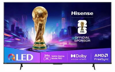Produktbild von Hisense 65" E7Q Pro, 4K Ultra HD 3840x2160, QLED, Quantum Dot, 144Hz, HDR 10+ adaptive, HLG, Dolby Vision, DTS Virtual X, Smart TV, WiFi 5GHz, WiFi Direct, BT, Anyview Cast, 4xHDMI, 2xUSB, LAN, CI+, DVB-T2/C/S2, Schwarz