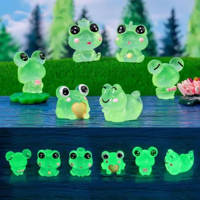 Obrázek produktu pro Světelné žabky, balení 6 ks světelných zahradních žabek, mini žabky z pryskyřice, mini žabky na zahradní dekorace, vhodné k ozdobení mini zahrad, domečků pro panenky a rostlin v květináčích