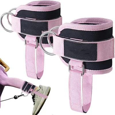 Produktbild von Knöchelmanschetten – 2x Fußschlaufen für Kabelzug – Sportband – Fitnessmanschetten – Trainingszubehör für Krafttraining – Verstellbar – Rosa