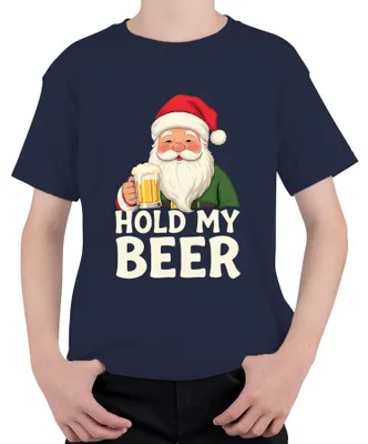 Produktbild von Hold My Beer Weihnachtsmann Bier Weihnachten lustig Geschenk Kinder T-Shirt, Navy, 128