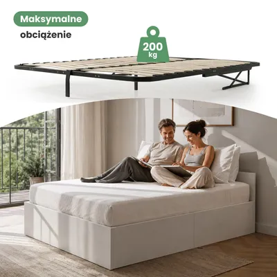 Zdjęcie produktu dla Łóżko z pojemnikiem 140x200 cm metalowy stelaż podnoszony Białe