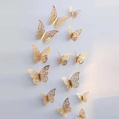 Image de Autocollants muraux papillons 3D or - 12 pièces de différentes tailles