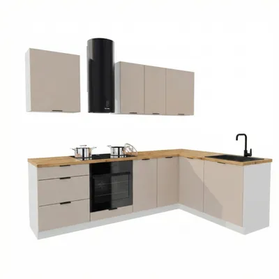 Produktbild von Eckküche - 260x170 cm - Beige Matt - MDF - mit Artisan-Eiche Arbeitsplatte - Küchenzeile - mit Hängeschränke und Unterschränke - DENIS