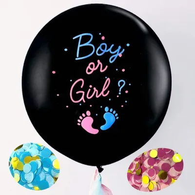 Produktbild von Konfetti Geschlechtsoffenbarnde Luftballons für Junge oder Mädchen, 91,4 cm große Latex-Luftballons mit rosa-blauem Konfetti-Nadelband für Babyparty,
