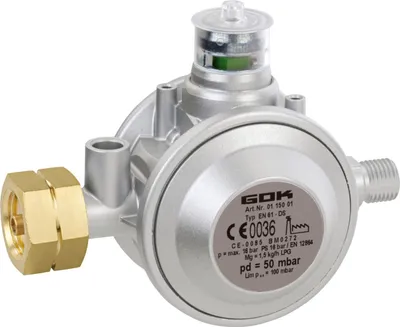 Produktbild von GOK Niederdruckregler Typ EN61-DS Abgang gerade, mit Überdrucksicherheitseinrichtung ohne Manometer 0115001