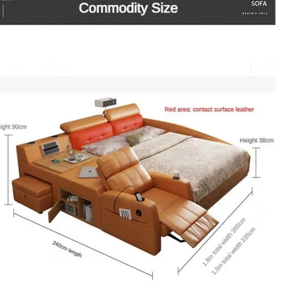 Immagine prodotto di Letto multifunzionale in stile moderno con struttura in legno color arancione, comodo