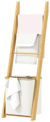 Productafbeelding van HOMCOM Badplank, 2-in-1 badkamerplank met 3 stangen en een afneembare wasmand van 48 liter