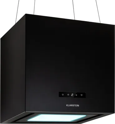 Obrázok produktu pre Klarstein digestor, voľne zavesený ostrovný digestor, digestor s odsávaním/cirkuláciou vzduchu na montáž na strop, moderný digestor s 3 úrovňami, prietokom vzduchu 595 m³/h a ovládaním cez aplikáciu, ostrovný digestor na strop
