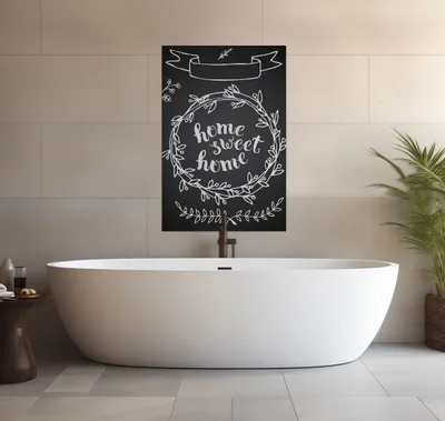 Produktbild von Wallario wasserfestes Poster selbstklebend 91,50 x 61 cm, Home sweet Home  Weiß auf Schwarz, Badezimmerposter Spritzschutz mit Hochglanzoberfläche in Glasoptik