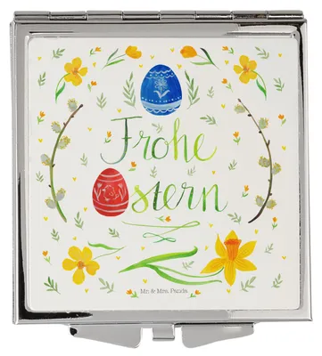 Produktbild von Mr. & Mrs. Panda Frauen Spiegel Ostern Frohe Ostern - Weiß - Geschenk, Osterei, Quadratischer, Schminkspiegel, Kosmetikspiegel, Handspiegel, Kleiner, Ostergrüße