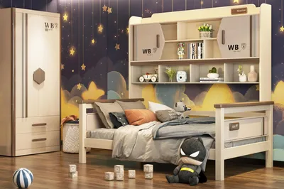 Produktbild von Kinderzimmer 2-tlg Set Hochbett Kleiderschrank Hochglanz Jugendzimmer Möbel Neu