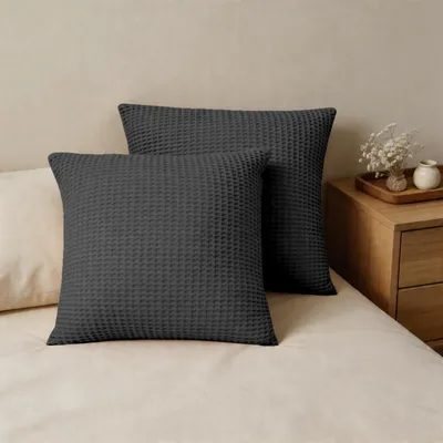 Produktbild von Kissenbezug 80x80 cm Baumwolle Waffelmuster 2er Set Anthrazit