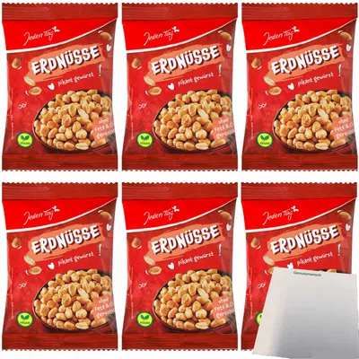 Produktbild von Jeden Tag Erdnüsse Pikant Gewürzt 6er Pack (6x150g Packung) + usy Block
