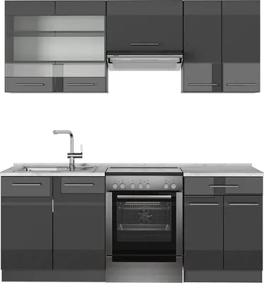 Immagine prodotto di Cucina componibile Vicco Fame-Line Antracite lucido 200 cm , PL Marmo, Model 57047