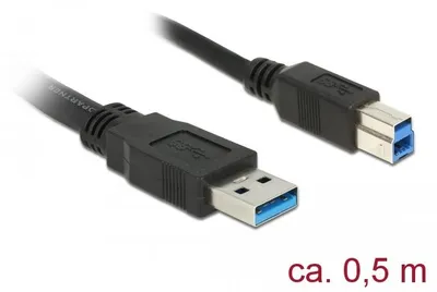 Produktbild von DeLOCK 85065, 0,5 m, USB A, USB B, USB 3.2 Gen 1 (3.1 Gen 1), Männlich/Männlich, Schwarz