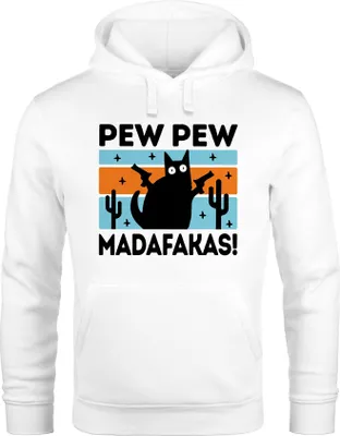 Produktbild von Hoodie Herren Pew Pew Madafakas Katze Cat crazy verrückt lustig Kapuzen-Pullover Moonworks® weiß XS