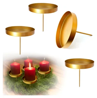 Produktbild von Adventskranz Kerzenhalter aus Metall, 4er Set für Stabkerzen mit Dorn