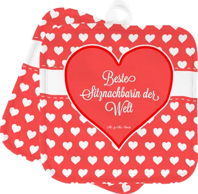 Produktbild von Mr. & Mrs. Panda Topfuntersetzer Sitznachbarin - Geschenk, Topflappen 2er Set, Schule, topfhalter, Nachbarin, Stuhlnachbar, Ofenlappen, Tischnachbar, Kommilitone