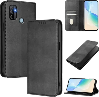 Image de Etui pour Oppo A32/A53 4G/A53S 4G/A33 2020, étui en cuir vintage avec protection RFID, fentes pour cartes, support Noir