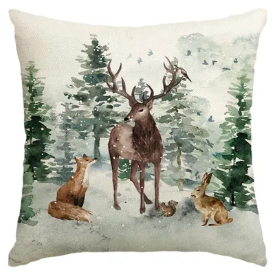 Kissenbezug 45x45 cm Rentier Tannenbaum Schneeflocken Winter