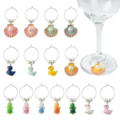 Wijnglas-Anhänger 15er Set, 53-64 mm, Metall, Edelstein