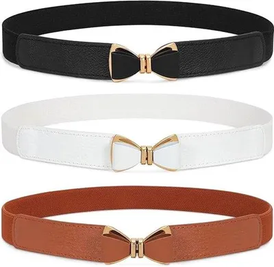 Produktbild von Unyqoos® 3er-Set elastische Taillengürtel Damen – Kunstleder & Metallverschluss, 2,5 cm breit, Stretch 70/80 cm, Taille 66–105 cm, verschiedene Farben