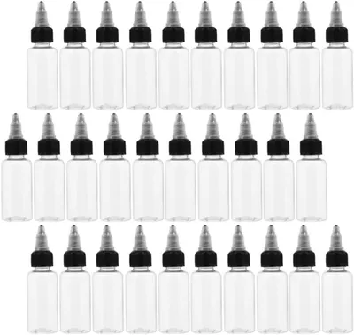 Productafbeelding van 30 transparante PET-knijpflessen, elk met een inhoud van 30 ml, niet vervormbaar, geschikt voor het bijvullen, voor voegwerk en als dispenser voor lijm