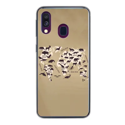 Produktbild von MuchoWow® Handyhülle Schutzhülle Hülle für Samsung Galaxy A40 Weltkarte - Tiere - Braun Silikon Softcase Handy Hülle - Handy-Tasche