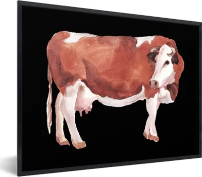Produktbild von MuchoWow® MuchoWow® Gerahmtes Poster Kuh - Zeichnung - Schwarz 40x30 cm - Poster mit zchwarzem Bilderrahmen - Kunstposter - Wanddekorationen