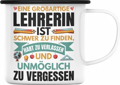 Produktbild von Trendation - Lehrerin Abschiedsgeschenk Emaille Tasse Geschenk zum Abschied Klassenlehrerin Beste Lehrerin Geschenkidee Dankeschön (Schwarz)