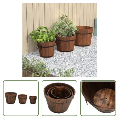Produktbild von The Living Store 3-tlg. Pflanzeimer-Set Massivholz Tanne