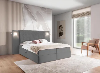 Obrázek produktu pro Manželská postel 160x200 SIANA s LED osvětlením - grafitová + topper