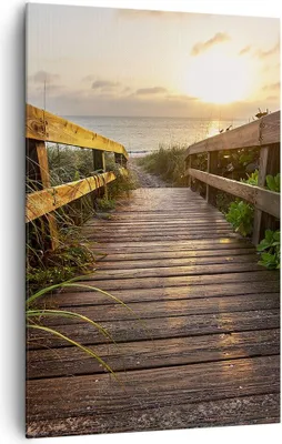 Produktbild von Bild auf Leinwand - Leinwandbild - Einteilig - Fußgängerbrücke Meer Strand Ufer - 80x120cm - Wand Bild - Wandbilder - Leinwanddruck - Wanddekoration - Leinwand bilder - Wandbild - PA80x120-2617