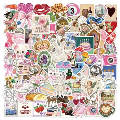 Zdjęcie produktu dla Zestaw naklejek, 100 sztuk, różowe, wodoodporne, do scrapbookingu