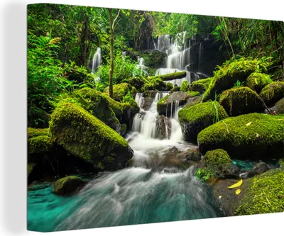 Produktbild von OneMillionCanvasses® - Leinwandbilder - 140x90 cm, Wasserfall - Tropisch - Regenwald, Wandbilder Kunstdruck Wanddekoration