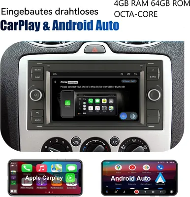 Produktbild von 7 zoll Android 13 Autoradio GPS Navi für Ford Focus Transit C S MAX Fiesta Galaxy Mondeo Fusion Kuga Connect. Drahtlos Carplay und Android Auto. 4GB