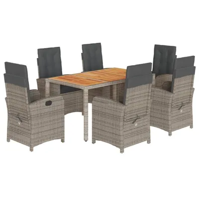 Produktbild von vidaXL 7-tlg. Garten-Essgruppe mit Kissen Grau Poly Rattan