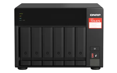 Produktbild von QNAP TVS-675 NAS Tower 6 Einschübe Schwarz ZhaoXin 8-Core 2.5GbE 8GB RAM erweiterbar