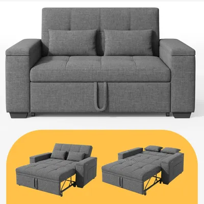 Obrázok produktu pre BEALIFE 2-miestna rozkladacia pohovka 157x72x84 cm | 3-v-1 multifunkčné kreslo s funkciou ležania a vankúšom | Do obývacej izby a hosťovskej izby | Tmavošedá | AR27