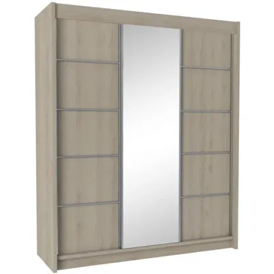 Produktbild von Schwebetürenschrank MARIKA 180 cm – Kleiderschrank mit Spiegel & Schiebetüren (Eiche Sonoma)